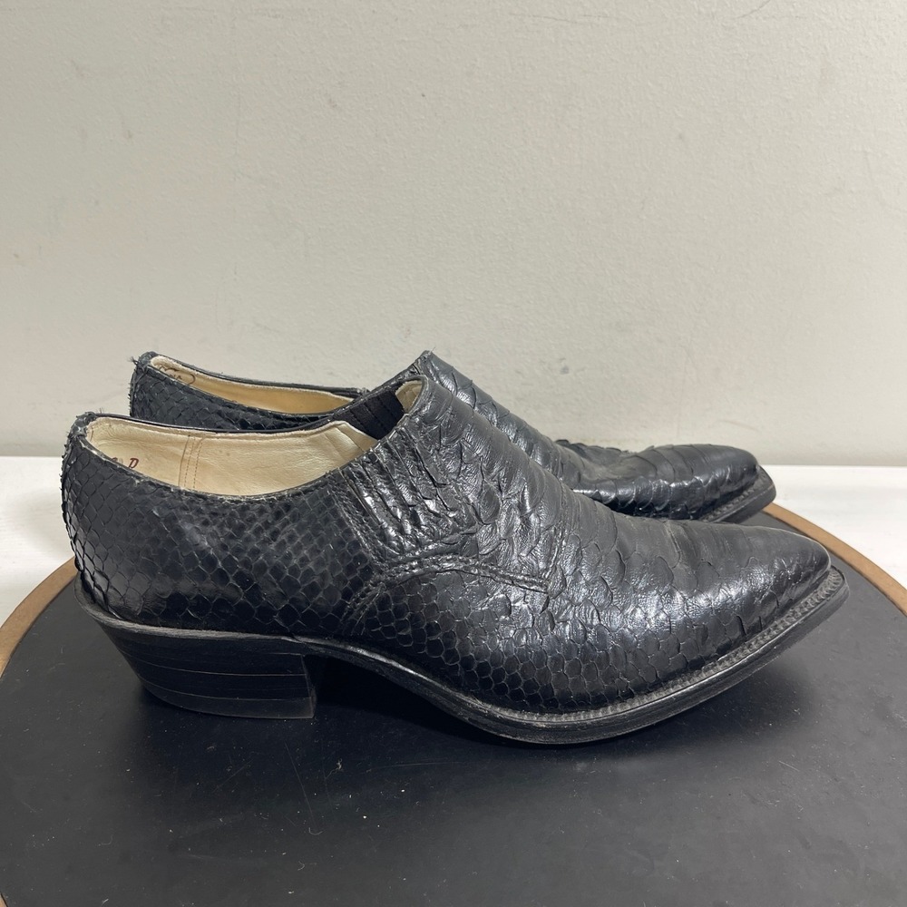 Nocona Boots‎ Black Leather Snake Skin Cowboy Western Ankle Booties Women Size 8